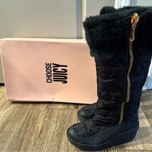 Juicy Couture Black Quilted Boots with Gold Accent